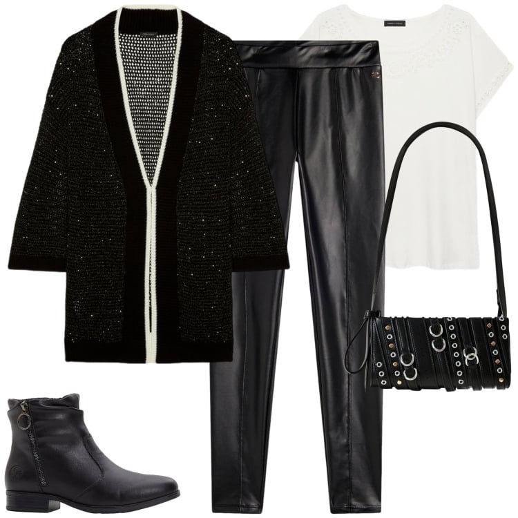 Outfit donna - Fall mid season sales. Stile Minimal per Tutti i giorni. Abbinamento con stivaletti, borse a spalla, treggings, cardigans, t-shirt.