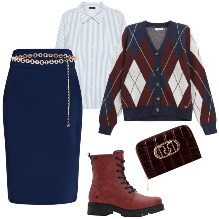 Outfit donna - Sabato mattina. per Tutti i giorni. Abbinamento con stivaletti, cardigans, gonne longuette, portafogli, cinture, camicie.