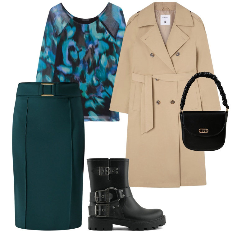 Outfit donna - Il trench è indispensabile. per Ufficio. Abbinamento con trench, gonne, borse a mano, stivali, bluse.