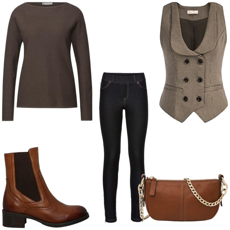 Outfit femme - Basique #4999. Style Basique pour Tous les jours. Assortir avec legging, gilets sans manche, sacs en bandoulière, pulls, bottines.
