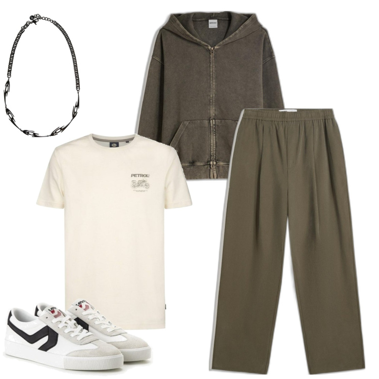 Outfit hombre - Casual #15526. Estilo Casual para Todos los días. Combinación con sneakers, collares, pantalones, sudaderas, camiseta.