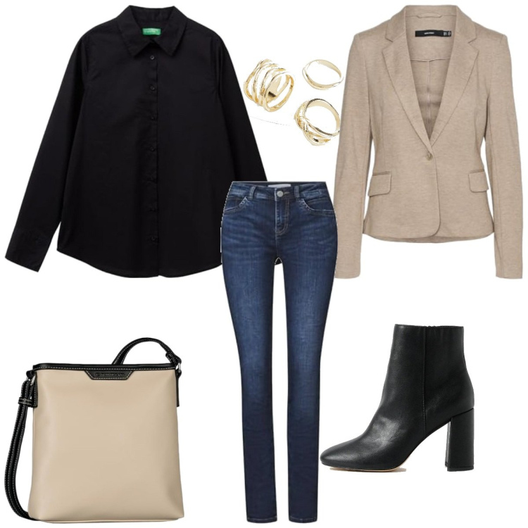 Outfit femme - Basique #5000. Style Basique pour Tous les jours. Assortir avec bagues, bottines, blazers, chemisiers, jeans, sacs en bandoulière.
