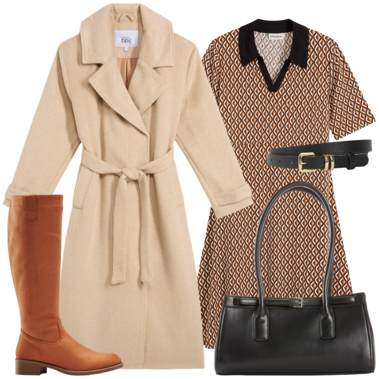 Outfit donna - Total look #2254031. Stile Chic per Tutti i giorni. Abbinamento con cappotti, stivali, cinture, borse a mano, vestiti midi/longuette.