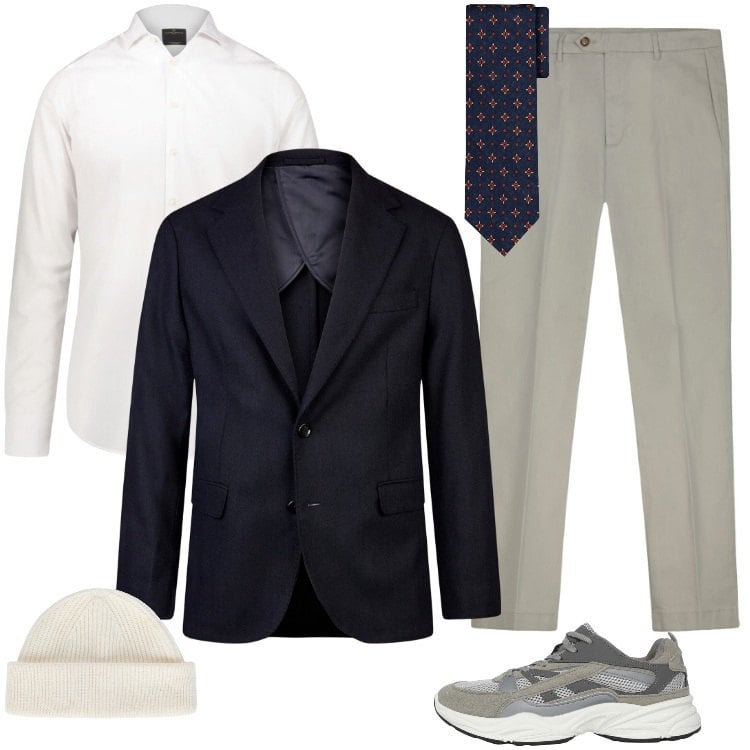 Outfit uomo - Total look #2254038. Stile Casual per Ufficio. Abbinamento con sneakers, camicie, berretti, giacche, cravatte, pantaloni chino.