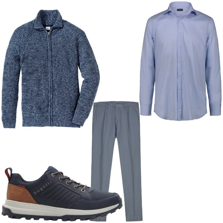 Outfit uomo - Cardigan. Stile Business/Elegante per Ufficio. Abbinamento con cardigans, sneakers, camicie, pantaloni.