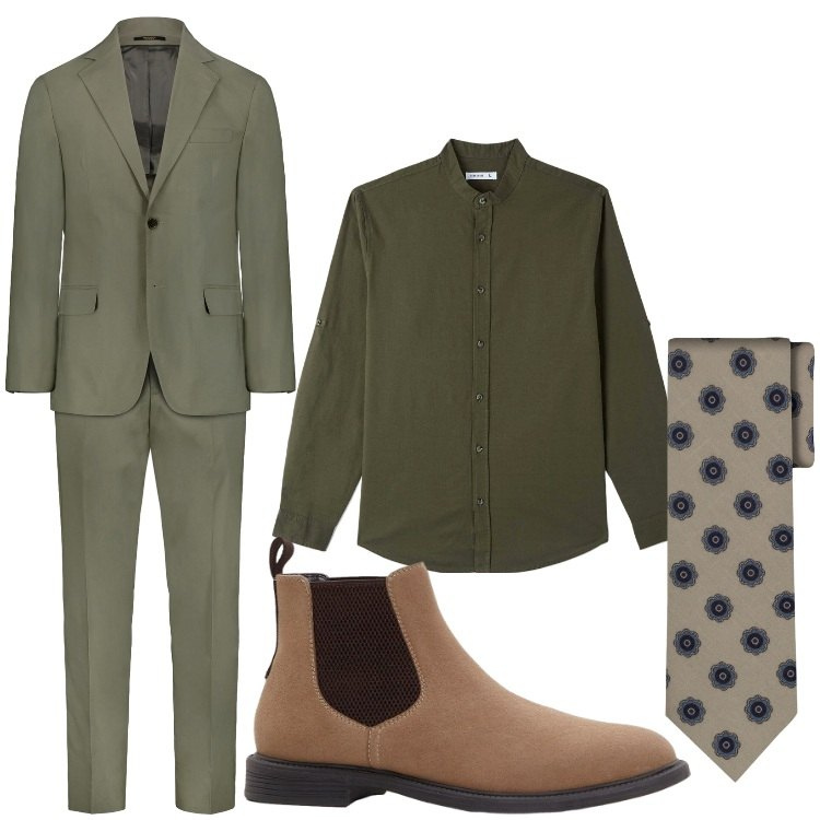Outfit uomo - Business originale. Stile Business/Elegante per Ufficio. Abbinamento con stivali e stivaletti, camicie, abiti, cravatte.