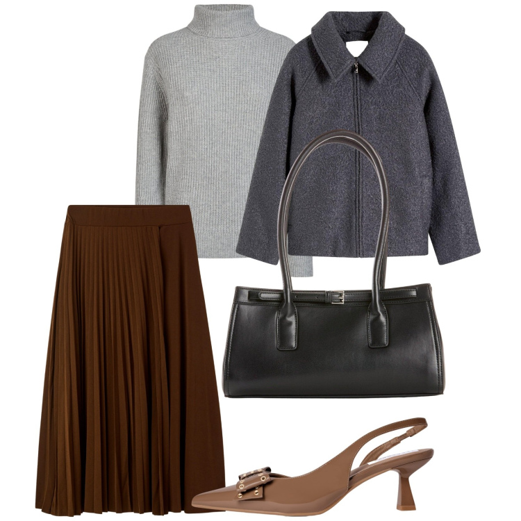 Outfit donna - Parigi in autunno. per Tutti i giorni. Abbinamento con borse a mano, blazer, décolleté, gonne lunghe, maglieria.