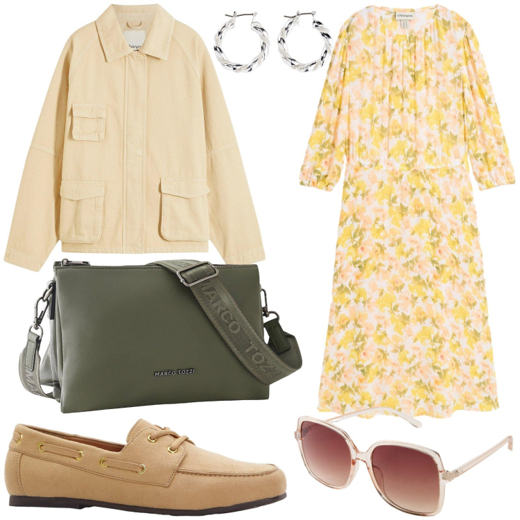 Outfit donna - Limoni & co. Stile Chic per Serata fuori. Abbinamento con orecchini, blazer, occhiali da sole, mocassini, borse a tracolla, vestiti.