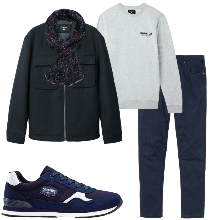 Outfit uomo - In città. Stile Urban per Tutti i giorni. Abbinamento con pantaloni, sneakers, cappotti, felpe, sciarpe.