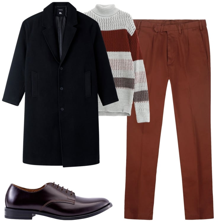 Outfit uomo - City. Stile Urban per Tutti i giorni. Abbinamento con cappotti, maglieria, scarpe stringate, pantaloni.