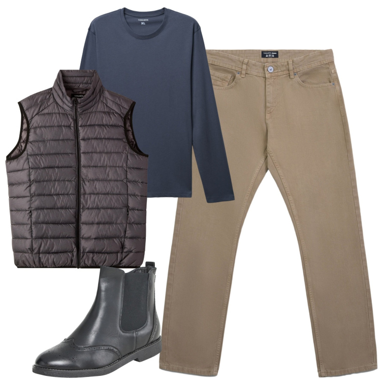 Outfit uomo - Total look #2254097. Stile Urban per Tutti i giorni. Abbinamento con jeans, piumini, t-shirt, stivali e stivaletti.