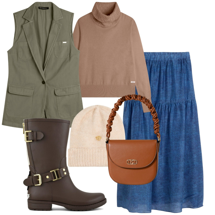 Outfit donna - Bantoa - Fall Mid Season Sale. Stile Chic per Tutti i giorni. Abbinamento con gonne lunghe, borse a mano, maglieria, gilet, berretti, stivali.