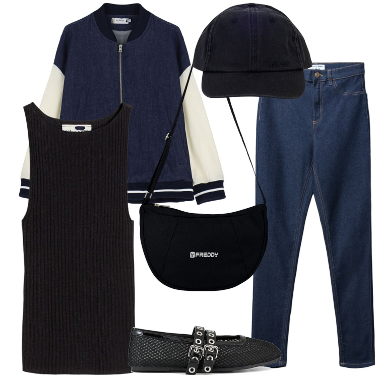 Outfit donna - La felpa per l weekend. Stile Basic per Tutti i giorni. Abbinamento con top, jeggings, bomber, borse a spalla, cappelli con visiera, ballerine.