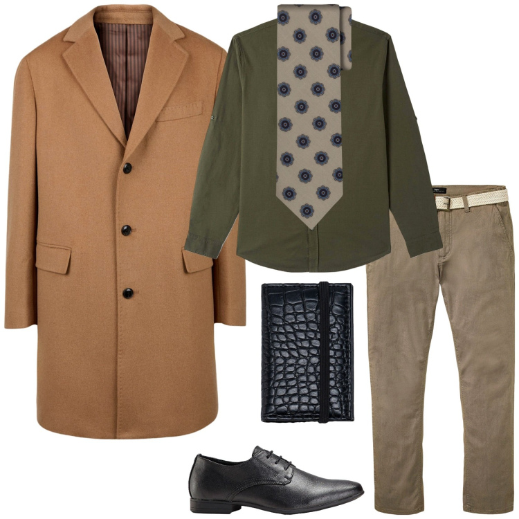 Outfit uomo - Total look #2254154. Stile Business/Elegante per Ufficio. Abbinamento con scarpe stringate, pantaloni chino, camicie, cappotti, cravatte, portafogli.