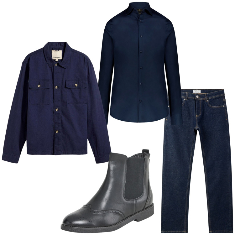 Outfit uomo - Total look #2254158. Stile Business/Elegante per Serata speciale. Abbinamento con giacche, jeans, stivali e stivaletti, camicie.