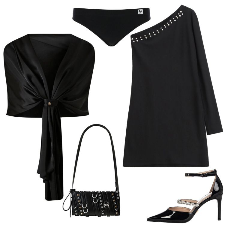 Outfit donna - Total look #2254162. Stile Sexy per Serata fuori. Abbinamento con scialli, borse a spalla, décolleté, vestiti asimmetrici, slip.