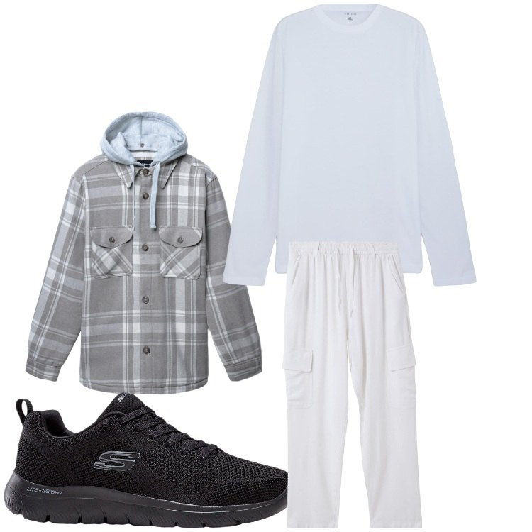 Outfit uomo - Relax. Stile Casual per Tutti i giorni. Abbinamento con sneakers, t-shirt, pantaloni cargo, cappotti.