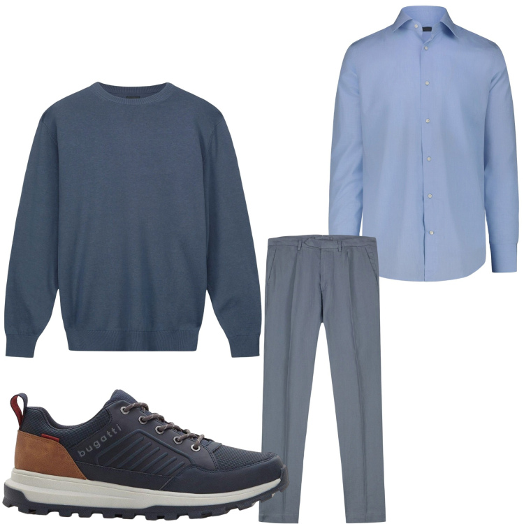 Outfit uomo - Polvere. Stile Business/Elegante per Ufficio. Abbinamento con sneakers, maglieria, pantaloni, camicie.