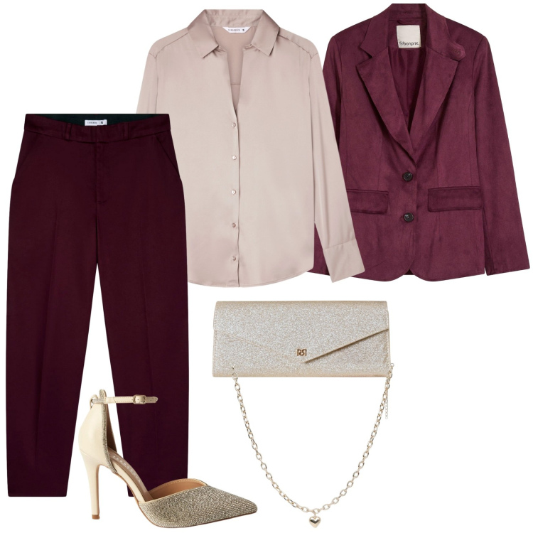 Outfit donna - Perfecta pero cerimonie o serate fuori. Stile Trendy per Serata fuori. Abbinamento con blazer, pantaloni chino, collane, décolleté, camicie, pochette.