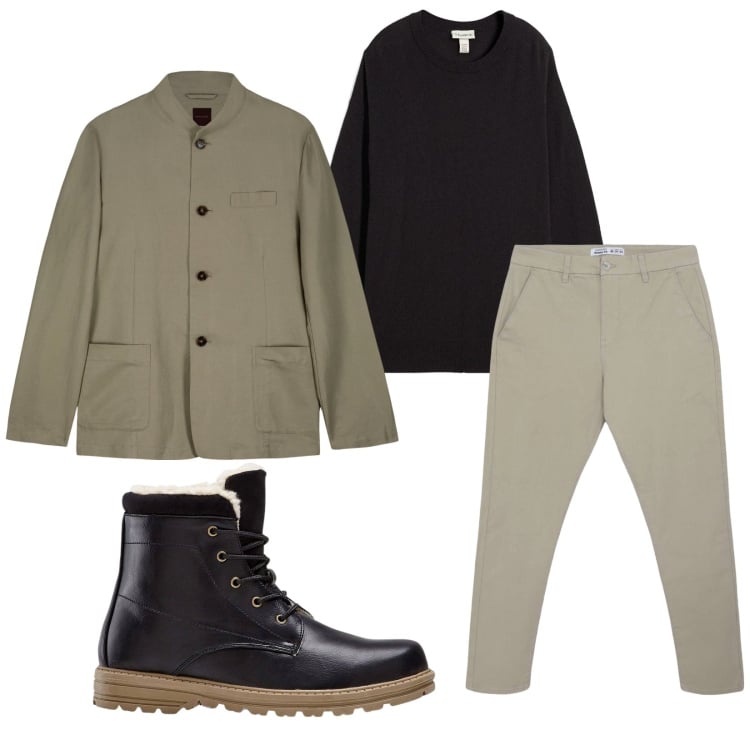 Outfit uomo - Total look #2254180. Stile Casual per Tutti i giorni. Abbinamento con stivali e stivaletti, maglieria, pantaloni chino, giacche.