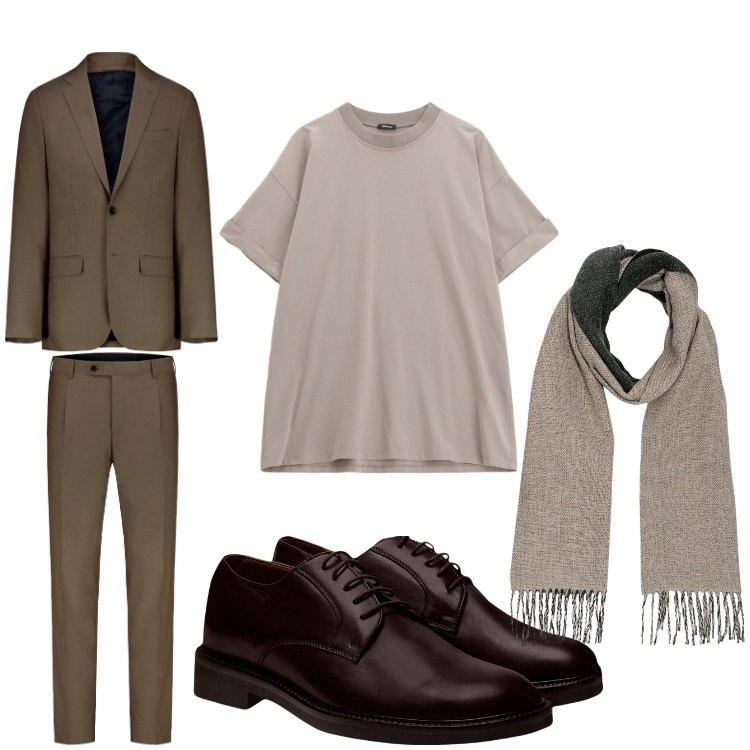 Outfit uomo - Colori delicati. Stile Business/Elegante per Serata speciale. Abbinamento con t-shirt, scarpe stringate, sciarpe, abiti.