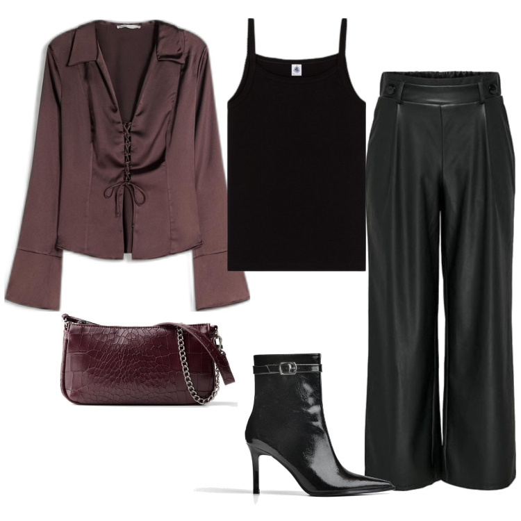 Outfit mujer - Rock #815. Estilo Rock para Todos los días. Combinación con pantalones, camisas, botines, camisetas sin mangas, bolsos de mano.