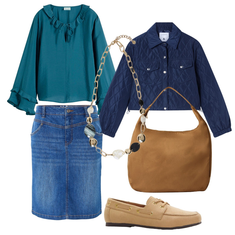 Outfit donna - Settembre. Stile Boho per Tutti i giorni. Abbinamento con bluse, gonne, mocassini, borse a mano, giacche, collane.