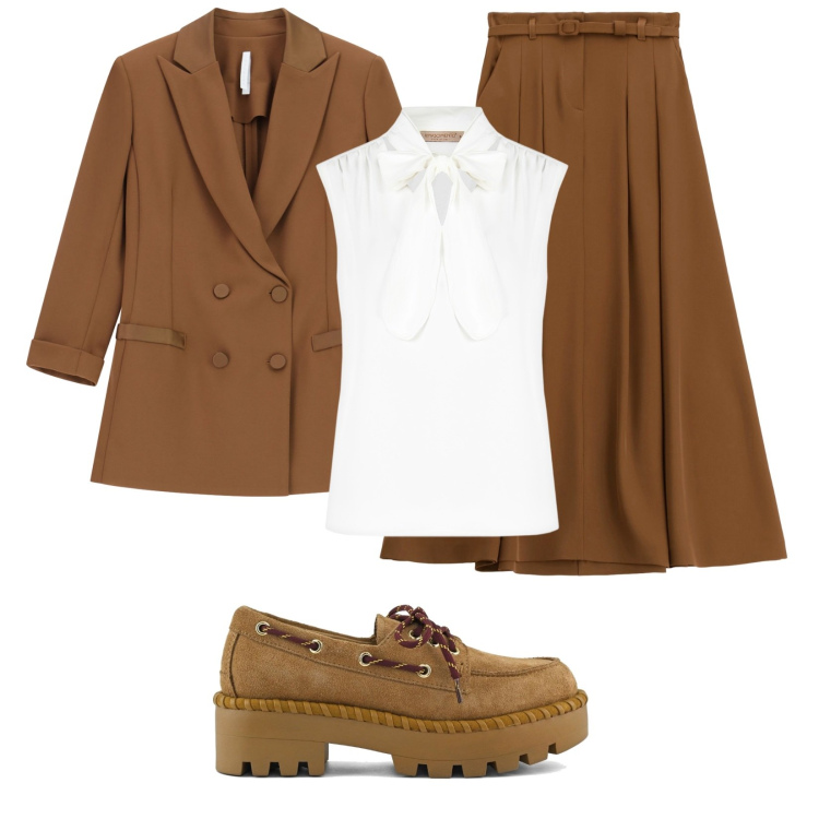 Outfit donna - Look pratico di fine estate. Stile Boho per Tutti i giorni. Abbinamento con top, gonne lunghe, blazer, mocassini.