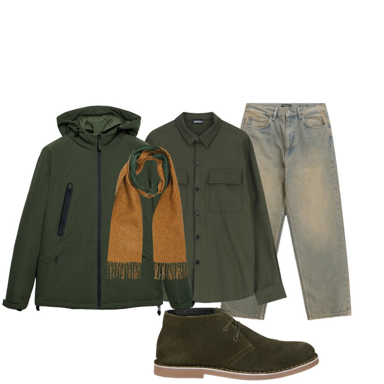 Outfit uomo - Total look #2254246. Stile Casual per Tutti i giorni. Abbinamento con giacche, jeans, camicie, stivali e stivaletti, sciarpe.