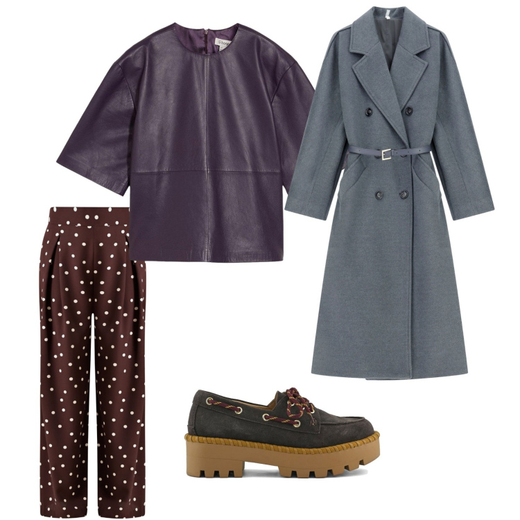 Outfit donna - Senza pensieri. Stile Casual per Tutti i giorni. Abbinamento con tuniche, pantaloni a palazzo, cappotti, mocassini.