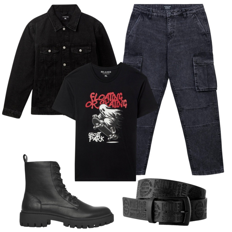 Outfit uomo - Rock. Stile Biker Rock per Serata speciale. Abbinamento con cinture, giacche, anfibi, jeans, t-shirt.