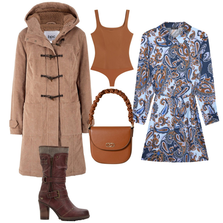 Outfit donna - Total look #2254271. Stile Casual chic per Tutti i giorni. Abbinamento con stivali, montgomery, borse a mano, body, vestiti chemisier.