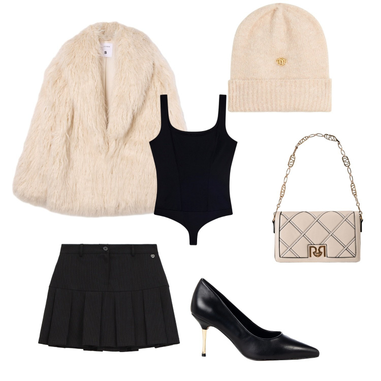 Outfit donna - Total look #2254272. Stile Sexy per Serata fuori. Abbinamento con ecopellicce, décolleté, borse a tracolla, minigonne, body, berretti.