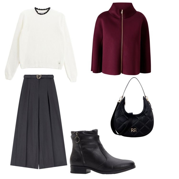 Outfit donna - Total look #2254307. Stile Casual chic per Tutti i giorni. Abbinamento con stivaletti, pullovers, borse a tracolla, cappe, pantaloni.