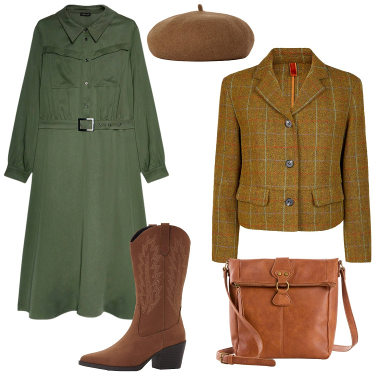 Outfit donna - Country vintage. Stile Vintage retrò per Tutti i giorni. Abbinamento con stivali, borse a tracolla, cappelli e berretti, vestiti lunghi, blazer.