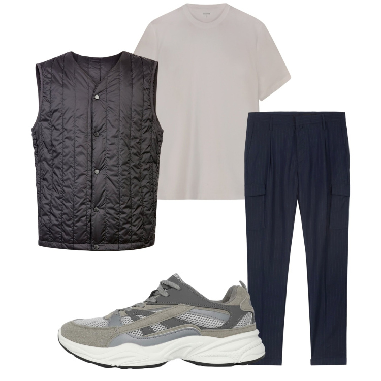 Outfit uomo - Total look #2254328. Stile Casual per Tutti i giorni. Abbinamento con sneakers, pantaloni cargo, piumini, t-shirt.