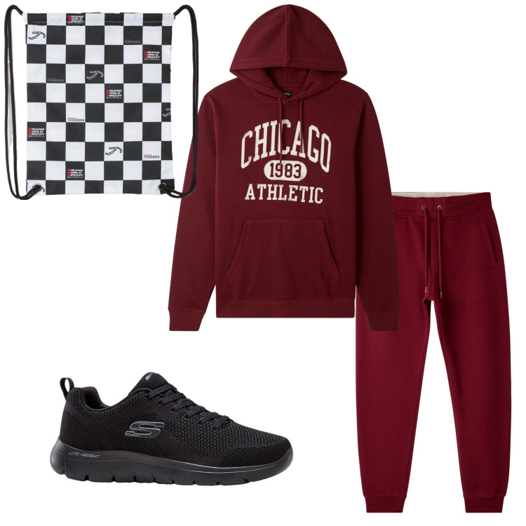 Outfit uomo - Total look #2254334. Stile Urban per Sport. Abbinamento con sneakers, borse sportive, pantaloni, felpe con cappuccio.