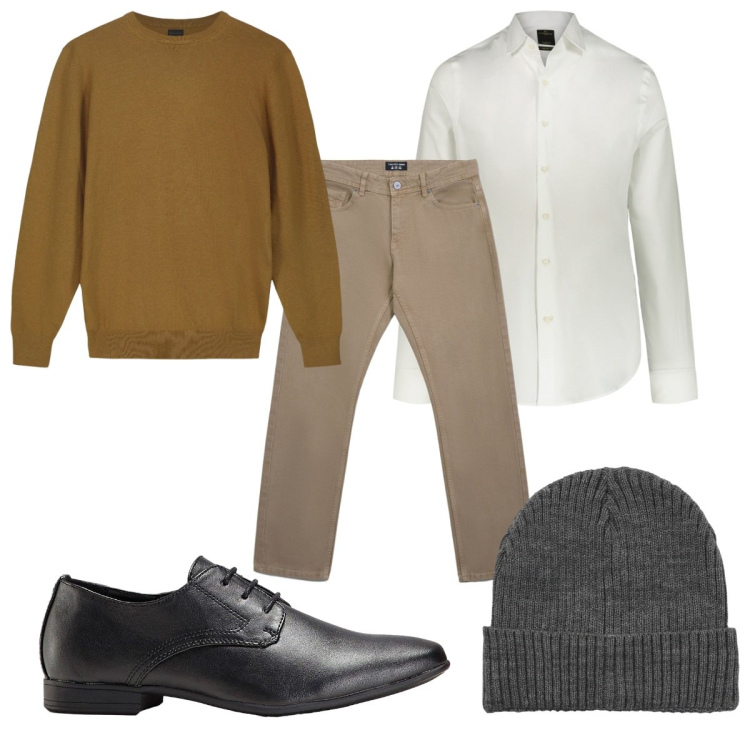Outfit uomo - Total look #2254339. Stile Casual per Ufficio. Abbinamento con scarpe stringate, jeans, berretti, camicie, maglieria.
