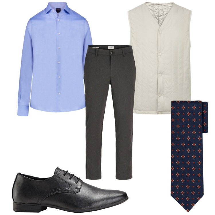 Outfit uomo - Total look #2254341. Stile Business/Elegante per Ufficio. Abbinamento con scarpe stringate, pantaloni chino, camicie, piumini, cravatte.