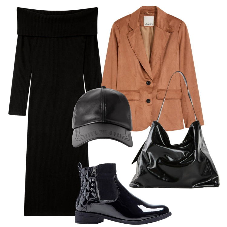 Outfit donna - Total look #2254346. Stile Glamour per Serata fuori. Abbinamento con blazer, stivaletti, shopping bag, cappelli con visiera, vestiti lunghi.