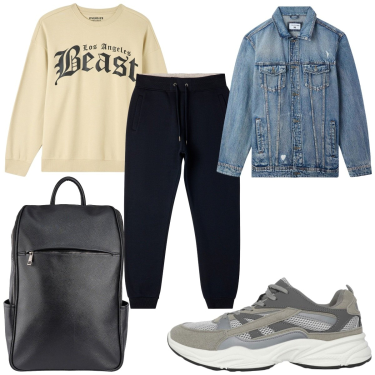 Outfit uomo - Total look #2254349. Stile Trendy per Sport. Abbinamento con sneakers, felpe, giacche, pantaloni, borse sportive.