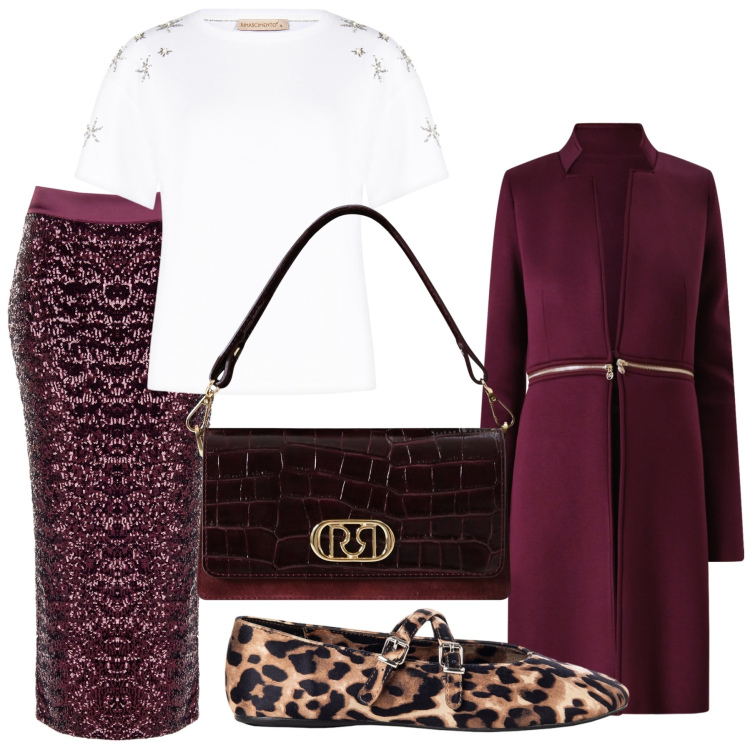 Outfit donna - Un tocco animalier. Stile Glamour per Serata fuori. Abbinamento con gonne longuette, ballerine, borse a mano, cappotti, t-shirt.