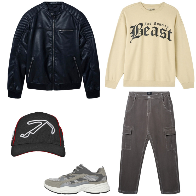 Outfit uomo - Abbigliamento per adolescenti. Stile Urban per Tutti i giorni. Abbinamento con felpe, giacche, cappelli, sneakers, pantaloni cargo.