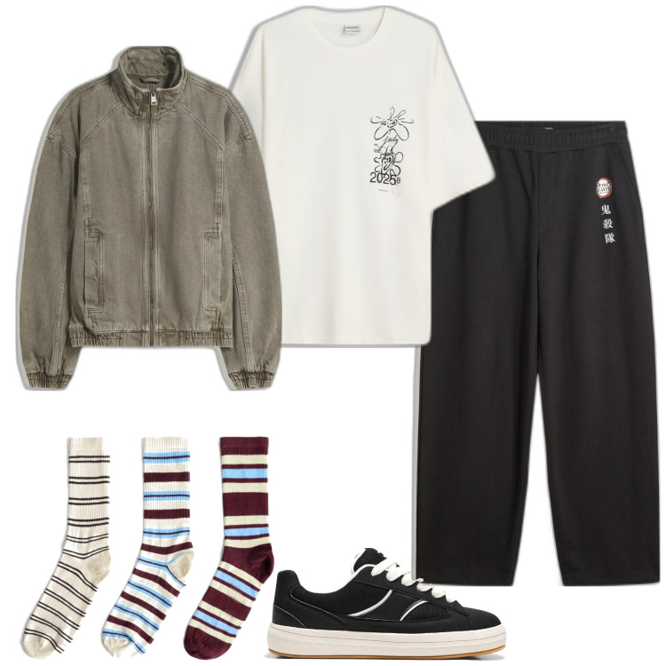 Outfit hombre - Urban #4573. Estilo Urban para Todos los días. Combinación con pantalones, chaquetas, camiseta, sneakers, calcetines.