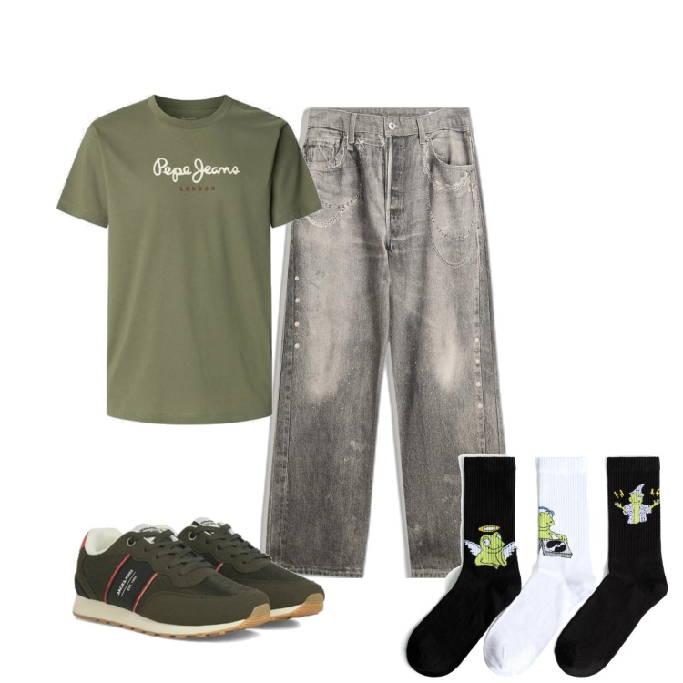 Outfit hombre - Urban #4574. Estilo Urban para Todos los días. Combinación con vaqueros, camiseta, calcetines, sneakers.