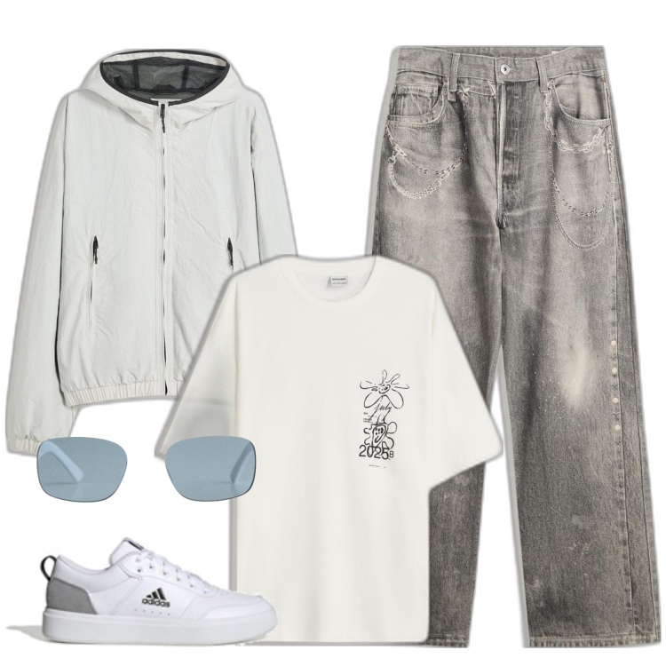 Outfit hombre - Casual #15563. Estilo Casual para Todos los días. Combinación con sneakers, vaqueros, chaquetas, gafas de sol, camiseta.
