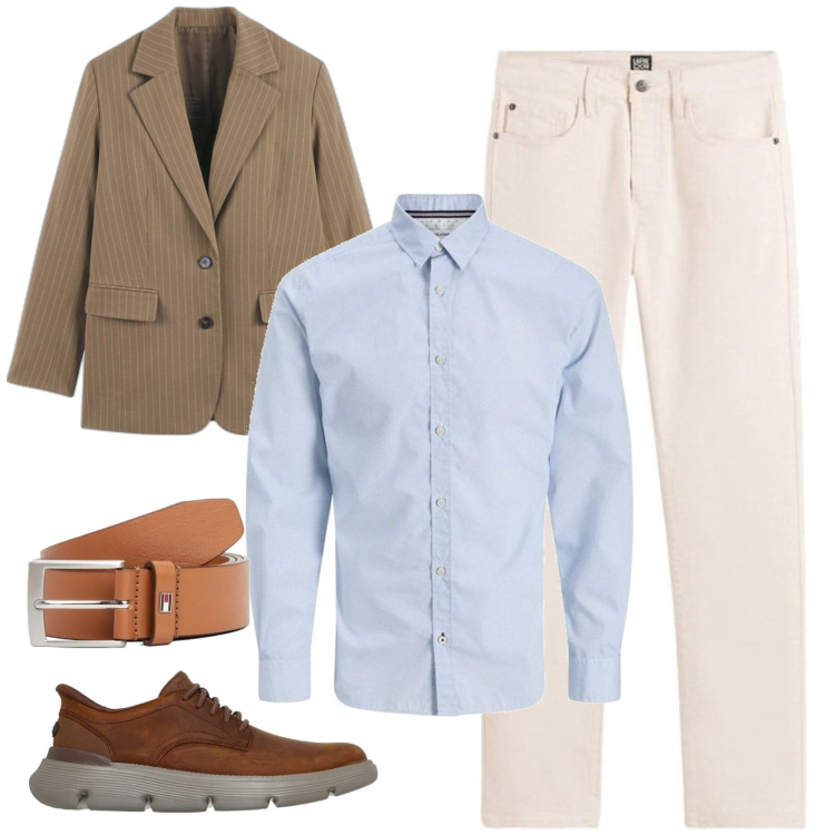 Outfit hombre - Urban #4576. Estilo Urban para Oficina. Combinación con zapatos con cordones, vaqueros, camisas, cinturones, chaquetas.
