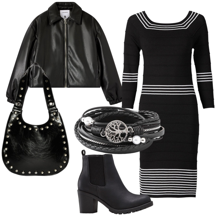 Outfit donna - Domenica freschina. Stile Urban per Tutti i giorni. Abbinamento con vestiti, stivaletti, braccialetti, bomber, borse a spalla.