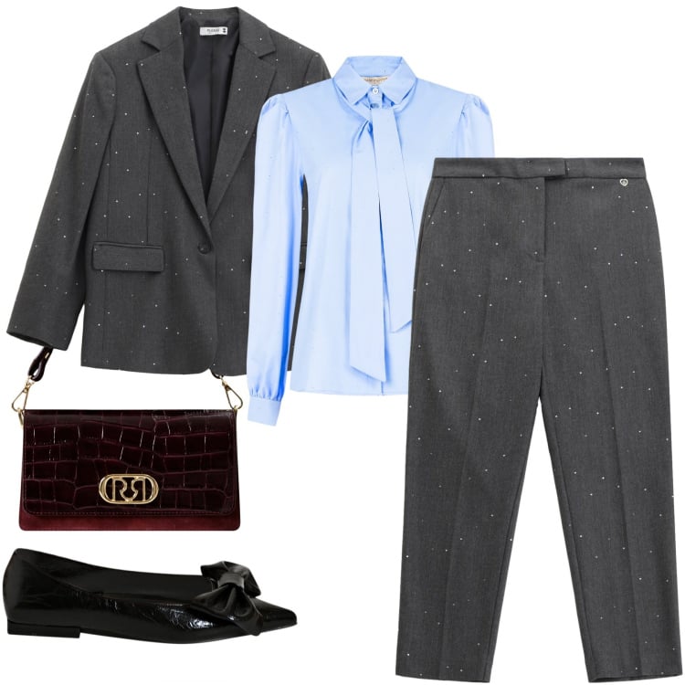 Outfit donna - La domenica. Stile Casual per Tutti i giorni. Abbinamento con camicie, ballerine, borse a mano, pantaloni, blazer.