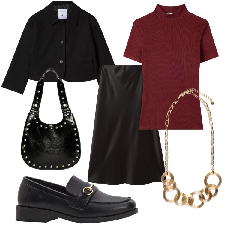 Outfit donna - Total look #2254419. Stile Casual chic per Tutti i giorni. Abbinamento con mocassini, gonne lunghe, t-shirt, blazer, collane, borse a spalla.